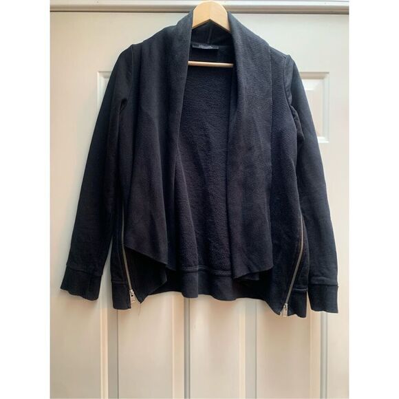 AllSaints Lucia Sweat Cardigan Sweater Womens XSmall Black Side Zip - Picture 1 of 7